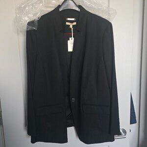 NWT Talbots Black Virgin Wool Notch Collar Single Button Blazer 24W